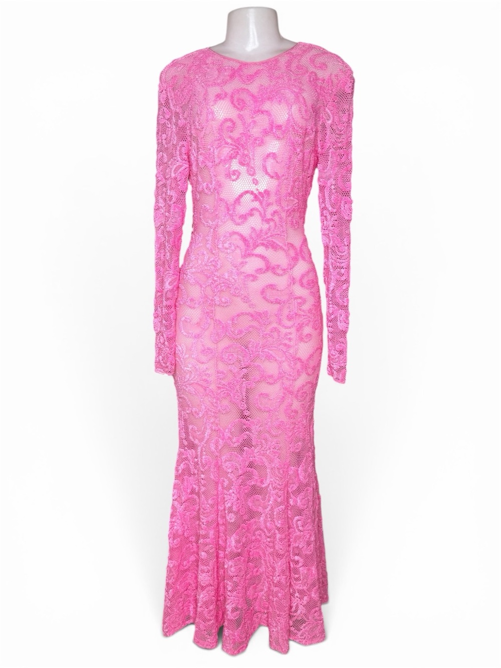Hot Pink Sheer Lace Mermaid Maxi Dress S/M